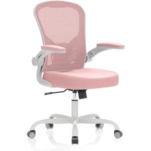 Office Chair, Ergonomic Desk Chairs 330LBS Capacity High Back Mesh Computer with Flip-up Armrests, Comfy Work with Adjustable Lumbar Support, Rolling Swivel Executive Task (One Size, Grey Pink)