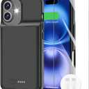 GIN FOXI Battery Case for iPhone 16 Plus, Fast Charging Case Charger 8500mAh Ultra-Slim Lightweight 15W Battery Pack Rechargeable Anti-Fall TPU Juice Box for iPhone 16 Plus Charging Case(6.7") Black