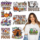 Halloween Iron on Transfers, 9 Sheets DTF Transfers Ready to Press Witch Ghost Pumpkin Halloween Heat Transfer Stickers Iron on Decals for T Shirts Hoodie DIY Crafts