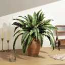 26" Ferns Artificial Bush Plants Large, 2 Pack Artificial Boston Ferns with 39 Fronds for Home Farmhouse Garden Porch Decor
