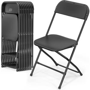 VINGLI 10 Pack Black Plastic Folding Chair, Indoor Outdoor Portable Stackable Commercial Seat with Steel Frame 350lb. Capacity for Events Office Wedding Party Picnic Kitchen Dining