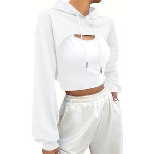 LovelyWholesale Womens Super Cropped Hoodie Sweatshirts Long Sleeve Crop Tops White X-Large