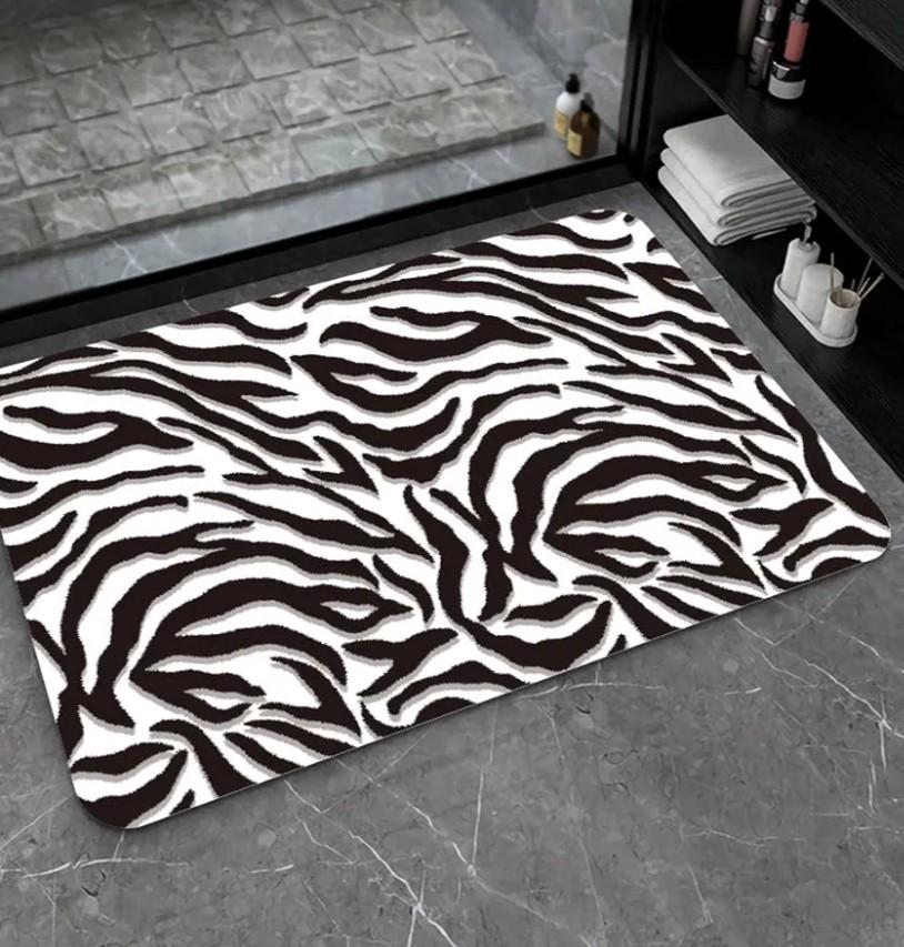 Diatomaceous Earth Bath Mat,Black and White Zebra Print Non-Slip Volume Super Absorbent Fast Drying for Bathroom Kitchen Door mat,Eco-Friendly Easy to Clean 20×31Inch (50 * 80cm)