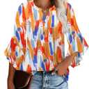 Angerella Womens Work Tops Professional Attire Dressy Casual Loose Business Shirts 3/4 Sleeve Chiffon Tunics V Neck Office Wear Fall Elegant Career Formal Blouses L (Orange, L)