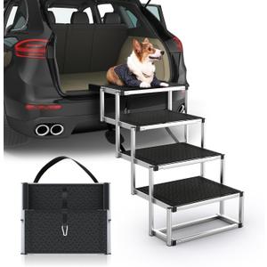 Foldable Dog Stairs for Car, 17" Aluminum Dog Steps for Car 4 Steps
Collapsible Dog Ramp for Car with Non-Slip Surface, Portable Pet Ramps Stairs SUV, High Beds, Truck, Supports up to 200 lbs
