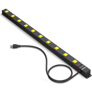 10 Outlet Long Power Strip, Wide Spaced Outlet Power Bar, Heavy Duty Metal Power Strip with 4FT Cord for Work Bench, Garage, Shop, Overload Protection Switch, ETL Listed (15A/1875W), Black