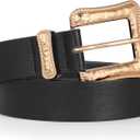 JASGOOD Plus Size Women's Leather Belt for Jeans Pants, Fashion Ladies Waist Belt with Gold Buckle (Fit waist size 43''-47'')