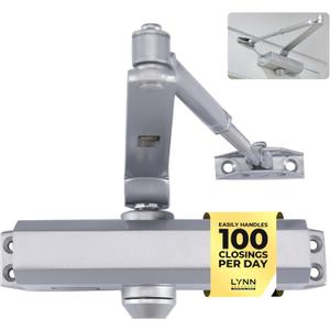 LYNN HARDWARE Medium Duty Automatic Door Closer (Silver) - Highly Durable Cast Aluminum, Commercial or Home Use, Adjustable Speed Controls, 3 Mounting Options, 3 Hour Fire Rated (DC6003 Model)