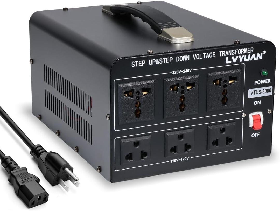 LVYUAN 3000 Watt Voltage Converter Transformer Heavy Duty Step Up/Down AC 110V/120V/220V/240V Power Converter with 3 US Outlets, 3 Universal Outlets, Resettable Circuit Breaker Protection