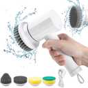 Electric Spin Scrubber Cordless Power Cleaning Brush with 4 Replaceable Brush Heads 2 Adjustable Speeds for Bathroom Kitchen Dishes Tub Sink Tile Window Floor Grout, White