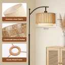 Boho Rattan Lamp Shade, 11.8" Top x 11.8" Bottom x 6.3" High, Natural Rattan & Linen Double Layer Lamp Shades for Floor Lamps Table Lamps Chandelier, UNO Fitter Lampshade Replacement, Easy Assembly
