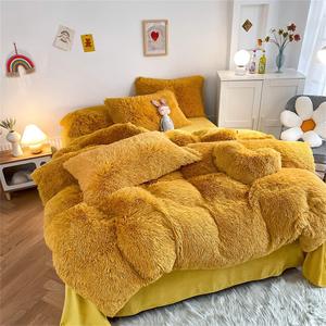 chovy Faux Fur Plush Ginger Yellow Comforter Sets Queen - Ultra Soft Shaggy Flannel Velvet Fluffy Fuzzy 3PC Bedding Set Comforter x 1 Pillowcases x 2