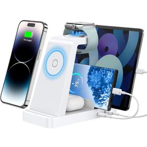 Wireless Charger for iPhone - 5 in 1 Charging Station for Multiple Devices Apple: Fast Wireless Charging Stand Dock for iPhone 17 16e 16 15 14 13 12 Pro Max Apple Watch Airpods(White)