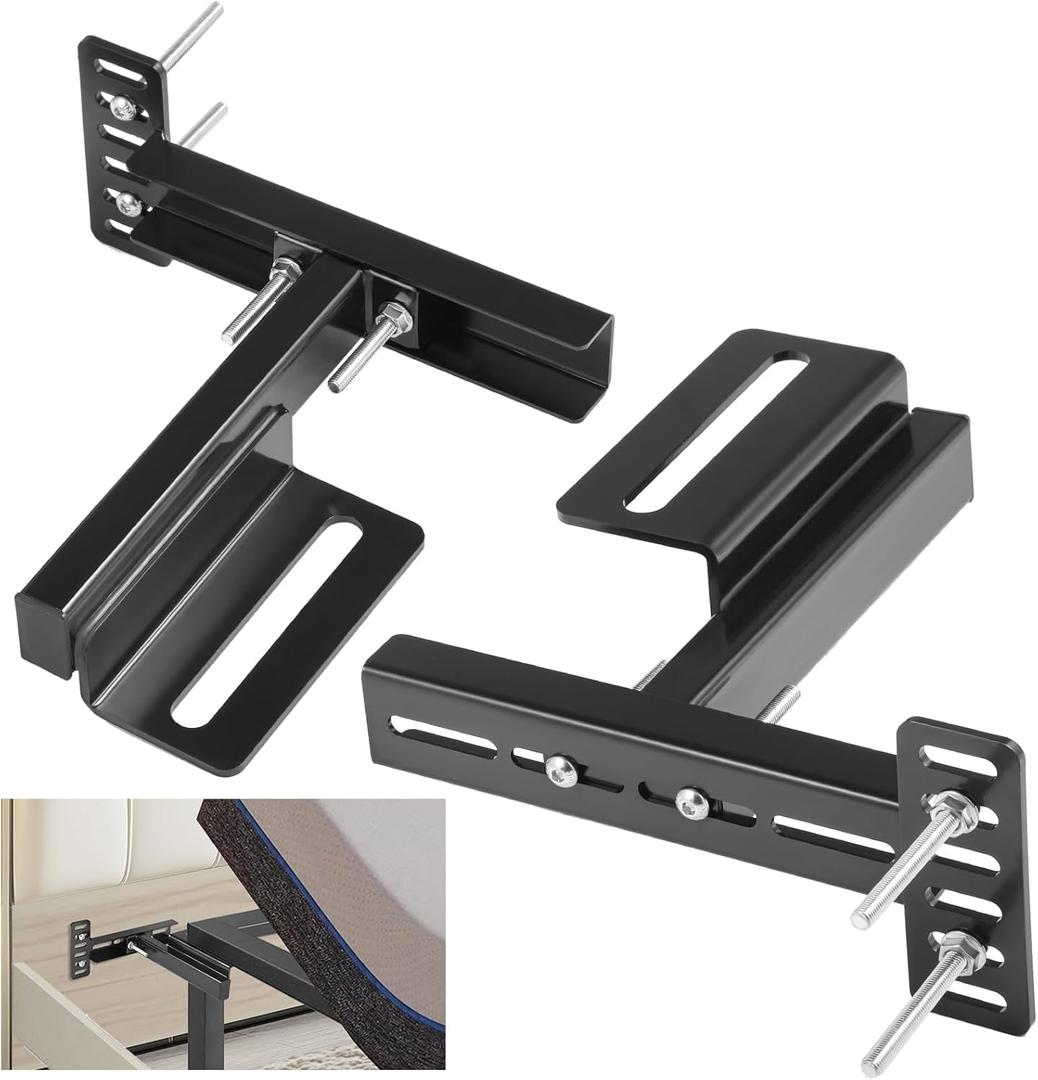 Adjustable Headboard Bracket Kit - Black Metal Bed Frame Wall Mounting Brackets Compatible with Most Bed