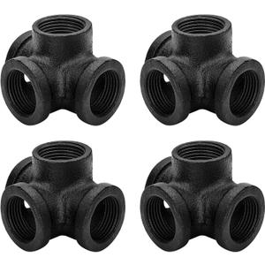 3/4" Black Pipe Fittings 4-Way Side Outlet Tee - Home Expert 10 Pack Malleable Cast Iron Threaded Pipe Fittings for Industrial Pipe Shelves Bracket, Vintage Industrial Pipe Furniture