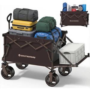 Whitsunday 400L Collapsible Wagon with Tailgate, Folding Heavy Duty Wagon with All-Terrain Big Wheels for Camping,Garden,Beach Max Size Brown