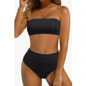 Tempt Me Women Bandeau Bikini Set Strapless Two Piece Sexy Swimsuit High Waisted High Cut Bathing Suits Cheeky Swimwear, XXL