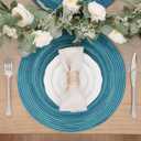 SHACOS 15 inch Round Placemats Set of 8 Variegated Multicolor Place Mats Cotton Polyester Braided Non Slip Washable Heat Resistant Table Mats for Home Wedding Dinner Party Table Decor, Rainbow Teal