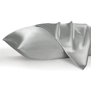 Bedsure Satin Pillowcase, Similar to Silk Pillow Cases Queen Size Set of 2, Cooling Pillow Case for Hot Sleepers with Envelope Closure, Gifts for Women Men, Silver Grey, 20x30 Inches
