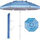 Aoxun 6.5ft Beach Umbrella with Tilt Pole, Portable Sand Anchor and Carry Bag, UPF 50+ Sun Shelter Air Vents Design for Outdoor Activities (Navy Blue & White)