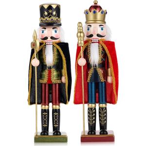 2 Pcs Wooden Christmas Decorations Nutcracker Soldier, 38CM Traditional Painted Nutcracker Figures, Festive Collectible Christmas Ornament Gift for Family Friends