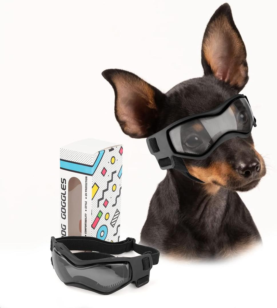 Dog Goggles Small Breed, Dog Sunglasses UV Protection Puppy Eyewear for Small Pet Outdoor Riding Driving, Black S