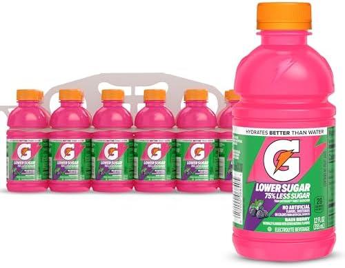 Gatorade Lower Sugar Sports Drink, Rain Berry, 12 fl oz Bottles, (12 Pack) | 75% Less Sugar, No Artificial Flavors, No Artificial Sweeteners, No Artificial Colors, Electrolyte Sports Drink, Hydration Exp. 12/14/2026