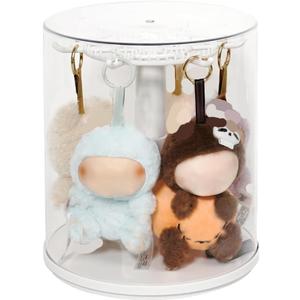 Clear Display Case for Plush Dolls and Collectible Toys - 360 Rotating Plastic Dust-Proof Storage Box with Cover, Protective Showcase, No Doll (White)
