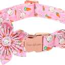 Unique style paws Easter Dog Collar with Flower Tie Rabbit & Carrot Puppy Collar for Small Medium Large Boys Girls-L