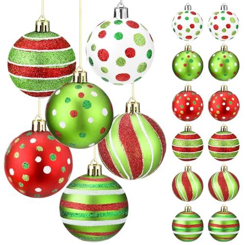 Liliful 11 Pcs 2.4 Inch Christmas Ball Ornaments, Glittering Plastic Hanging Decorations, Elf Balls, Swirl Candy Cane Peppermint, Red and Green Christmas Tree Pendants for Xmas Tree Decoration