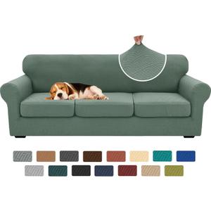 XINEAGE New 4 Pieces Extra Large Couch Covers for 3 Cushion Sofa Super Stretch Sofa Cover for 3 Large Seat Cushion Universal Slip Cover for Living Room (Pea Green), 91"-110"(3 Cushions)