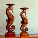 15H Antique Bronze Seahorse Candle Holder 2 Pcs Statue Elegant Home Wedding Table Ocean Seaside Decor Saltwater Fish Coastal Nautical Bygone Era Theme Presents for Sea Marine Magical Things Lovers