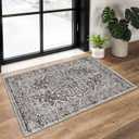 KUTA Vintage Small Area Rug 2x3 Tan Grey Washable Vintage Entryway Rugs Non-Slip Ultra Soft Floral Doormat Printed Retro Distressed Carpet Accent Farmhouse Kitchen Throw