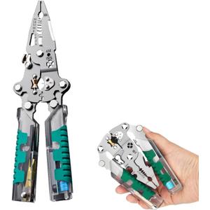 18-in-1 Folding Wire Stripper Pliers  Multifunctional Tool with Voltage Detector, Crimper & Stylus Screwdriver for Cutting, Stripping & Pulling Wires