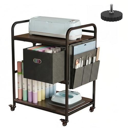 RoleDec Cricut Cart with Power Outlet & Wheels, Rolling Craft Storage Table for Maker 4/3 and Explore 4/3, Heavy Duty Organizer Stand with Reinforced Drawer, Sewing Desk, Brown