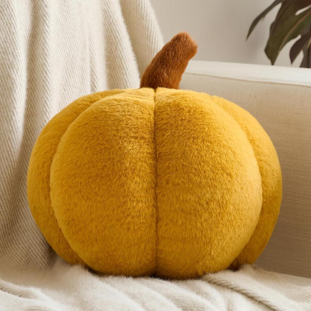 Pumpkin Pillows, Halloween Fall Throw Pillow, Pumpkin Shaped Pillow for Couch, Cute Stuffed Pumpkins, Autumn Decorative Cushion (Yellow, 8.6 Inches)