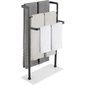 Free Standing Towel Rack for Bathroom, 3-Tier Stainless Steel Standing Towel Rack, 12 lbs Heavy Natural Marble Base, Multi-Size Bath Towel Stand for Bath Sheet, Hand& Fingertip Towels, Matte Black