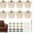 Furniture feet Table Legs Couch Legs Unfinished Square Bed Feet 2 inch Wood Replacement Leg for Furniture Set of 8, Natural (8set, 2in)