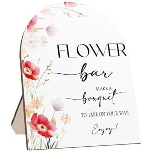 Flower Bar Sign with Stand, Large 8x10 Inch Wooden Floral Display for Wedding Decor, Party Table Centerpiece - Reusable Rustic Decor for Special Events and Celebrat Pack of 2