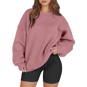 ATHMILE Oversized Sweatshirt for Women Crewneck Fleece Long Sleeve Pullover Hoodies Tops Fall Fashion Outfits Clothes 2025
 Size XL Pink
