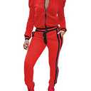 Akmipoem Women's 1 Piece outfit Long Sleeve Zipper Jacket and Pants Tracksuits Red M