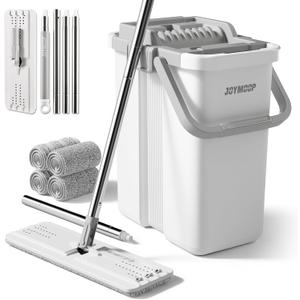 JOYMOOP Mops and Bucket with Wringer Set with 61" Mop Handle with Flexible 13" Flat Head with Flat Mop JOYMOOP Mops and Bucket with Wringer Set with 61" Mop Handle with Flexible 13" Flat Head with Flat Mop