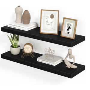 32 Inch Floating Shelves for Wall,Black 9.3" Deep Floating Shelf Set of 2,Wall Mounted Shelves for Bathroom Bedroom Living Room Kitchen Office,Shelf for Books Storage Room,Home Decor
