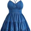 SweatyRocks Women's Plus Size Denim Dress Sleeveless Lace Up Backless Flared Ruffle Jean Dress (XX-Large Plus)