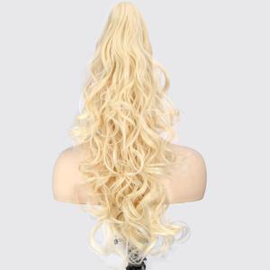 DIGUAN Claw Clip In Wavy Loose curly Synthetic Wrap Around Ponytail Extensions 24 Inches Pony Tail Clip In Extensions for Women Girl 7.4oz/210g (#Light Blonde)