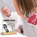 Fathers Day Stepped Up Dad Gifts from Stepdaughter Stepson Funny Stepdad Gifts Best Birthday Gift for Bonus Dad Acrylic Sign Decor 4 X 4 Inches