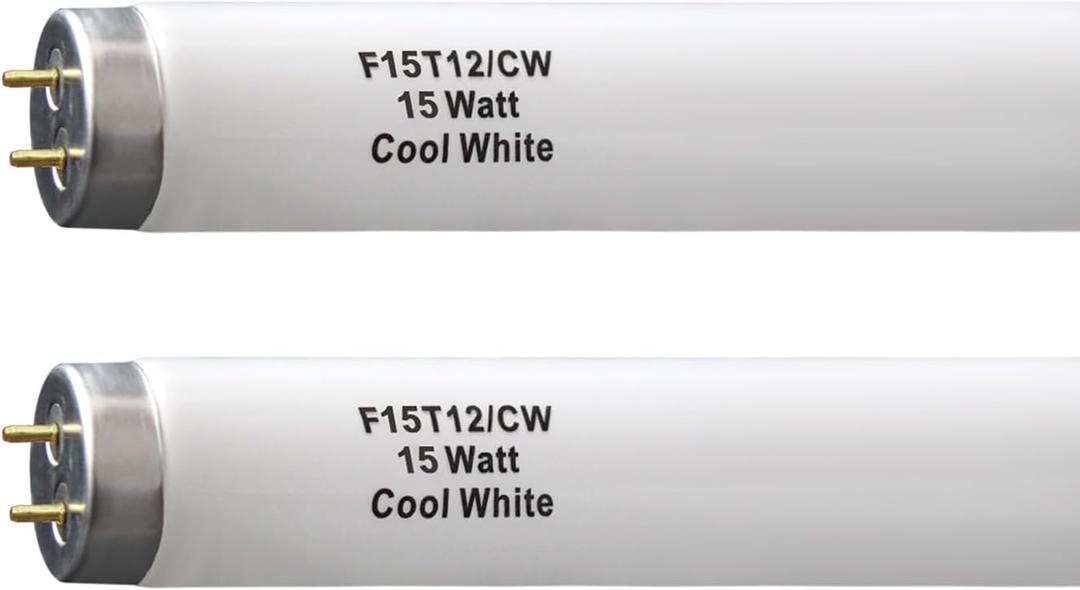 2PACK F15T12-CW T12 15 Watt 18 Inch Fluorescent Light Bulb,F15T12-CW 15 Watt Cool White,4100K,T12 Linear Fluorescent Lamp,Medium Bi-Pin G13 Base,850 Lumens