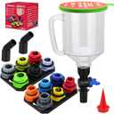 17-Piece Engine Oil Funnel Set, 1.36 qt Automotive Oil Funnel Kit with 12 Adapters, Elbow Fitting, Arrow Screen and Magnetic Storage Hooks Tray, Compatible with GM, Ford, BMW, Audi, Land Rover Etc
