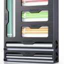 KOCWELL Bag Organizer & Plastic Wrap Dispenser with Cutter, 6 In 1 Bamboo Foil & Plastic Wrap Organizer for Kitchen, Food Storage Bag Organizer (Black)