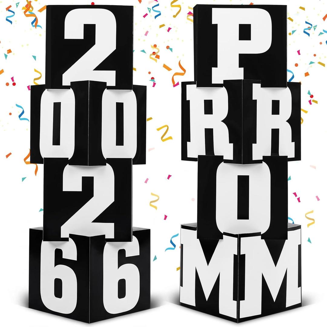 Queekay 8 Pcs Prom Column Standup Photo Booth Decorations 2026 Prom Backdrop Balloon Boxes Cardboard Decoration Column for Party College, 11.8 x 44.9 Inch(Black, White)